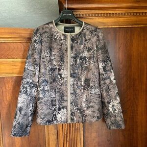 Lafayette 148 NY Metallic Shine, Velvet Textured Green, Beige and Black Jacket